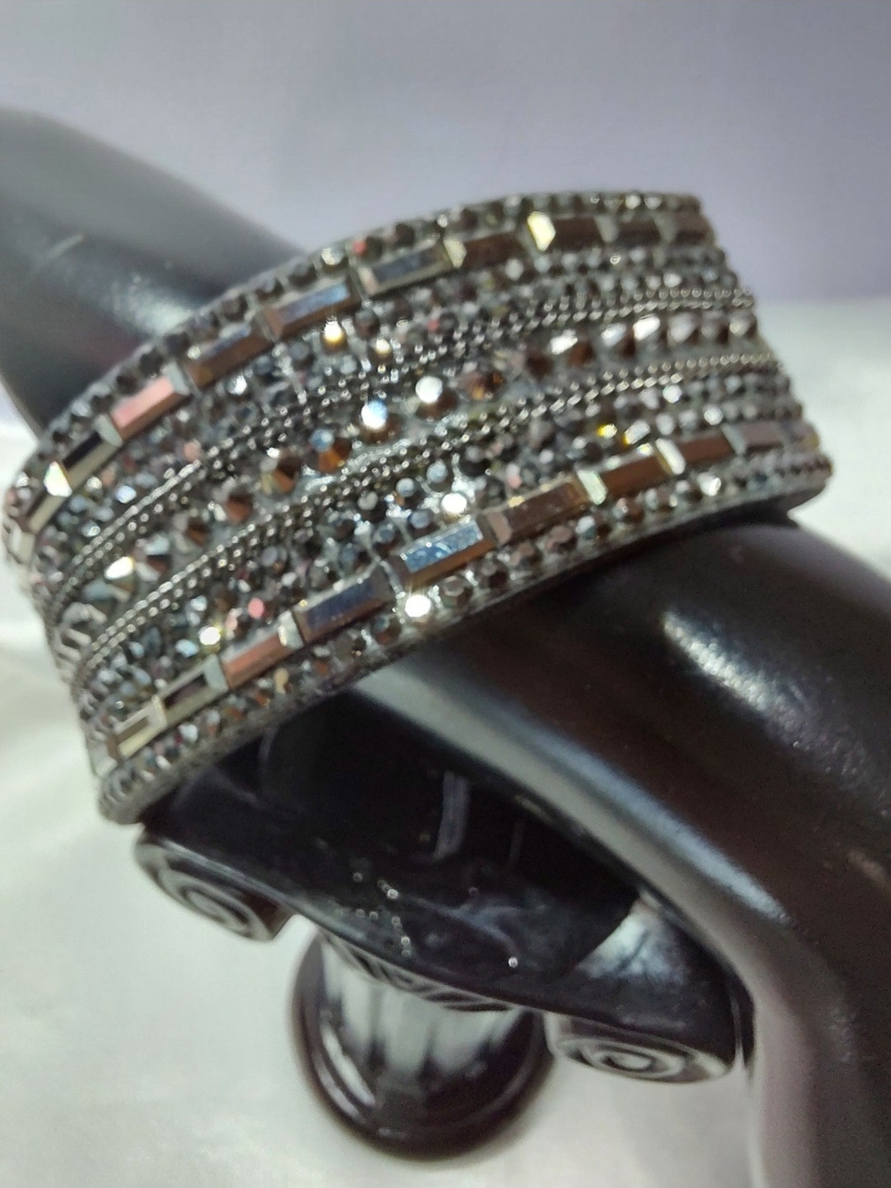 DARK Silver RINESTONED Multi-Row Cuff Bracelet